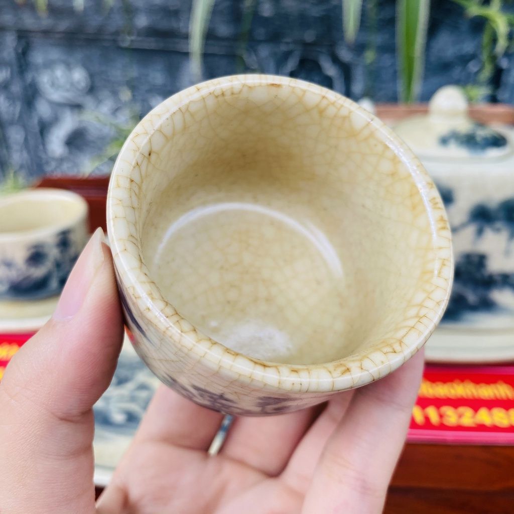 Bộ ấm chén men rạn cổ Bát Tràng, dáng vuông BKCE-000810VN-0003