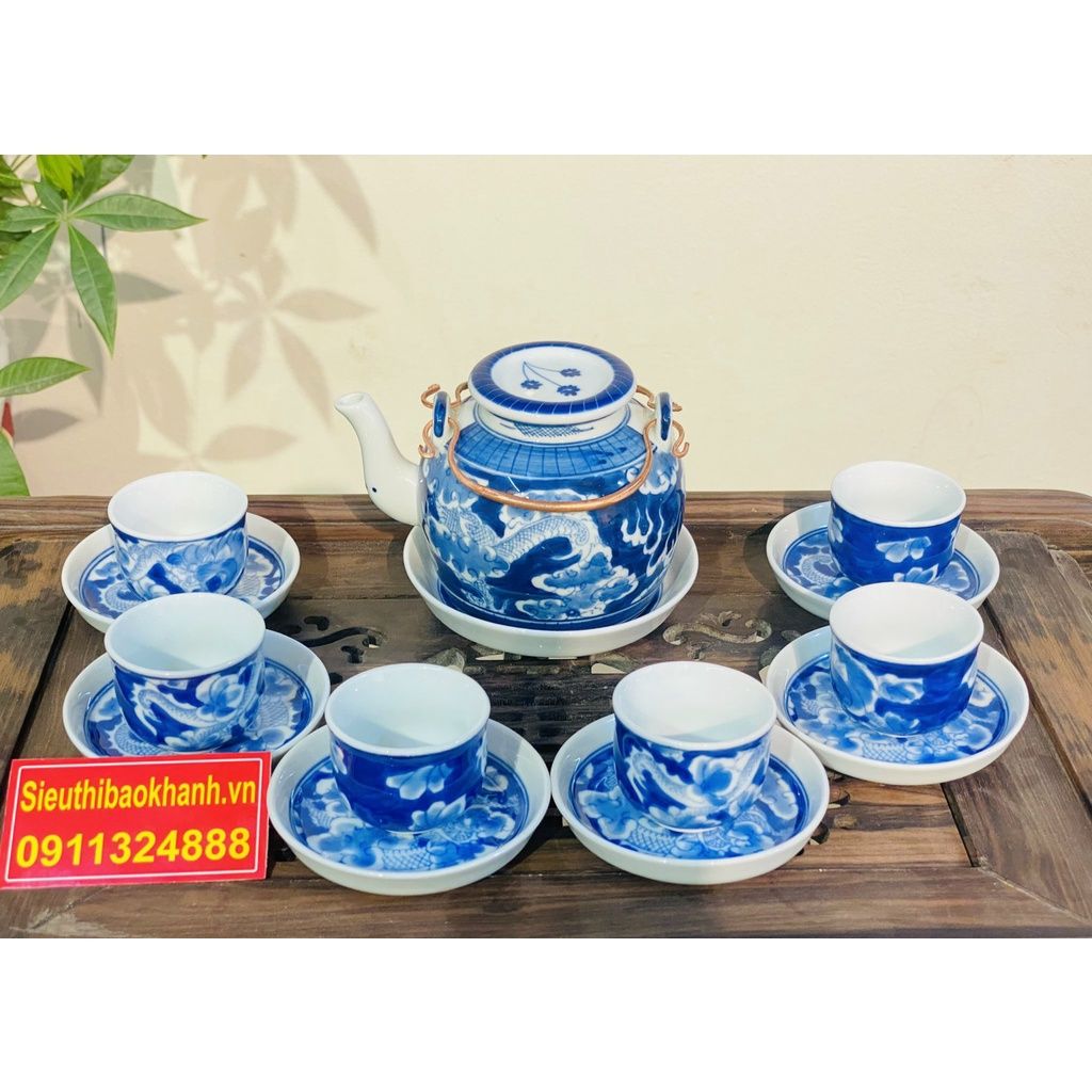 Bộ ấm trà,ấm chén Bát Tràng đẹp,chính hãng 350ml