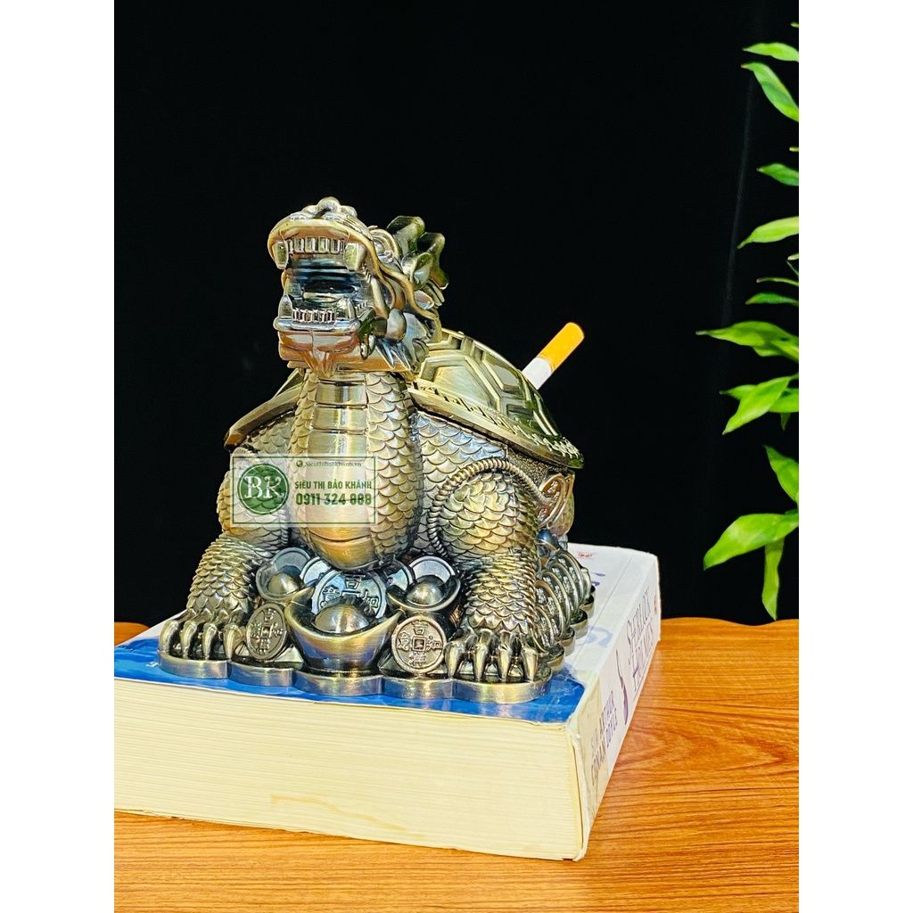 Gạt tàn đồng họa tiết cổ trạm trổ rồng loại 15cm