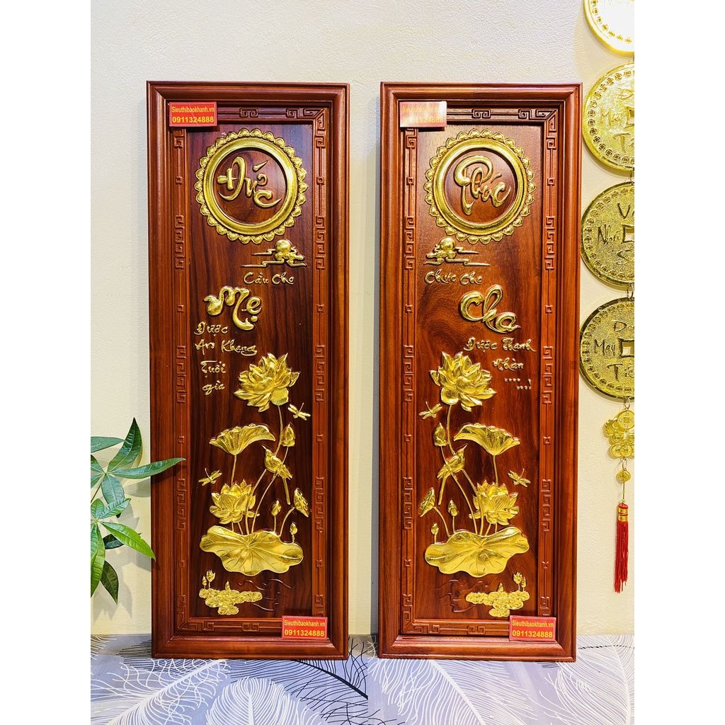 Tranh Mỹ Nghệ Gỗ Hương Phúc Đức Mẫu Tử Dát Vàng 107cm-Mỹ Nghệ Bảo Khánh