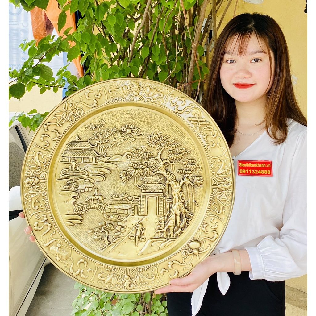 Mâm Đồng phong thủy cao cấp họa tiết Sơn Thủy 50cm-Bảo Khánh