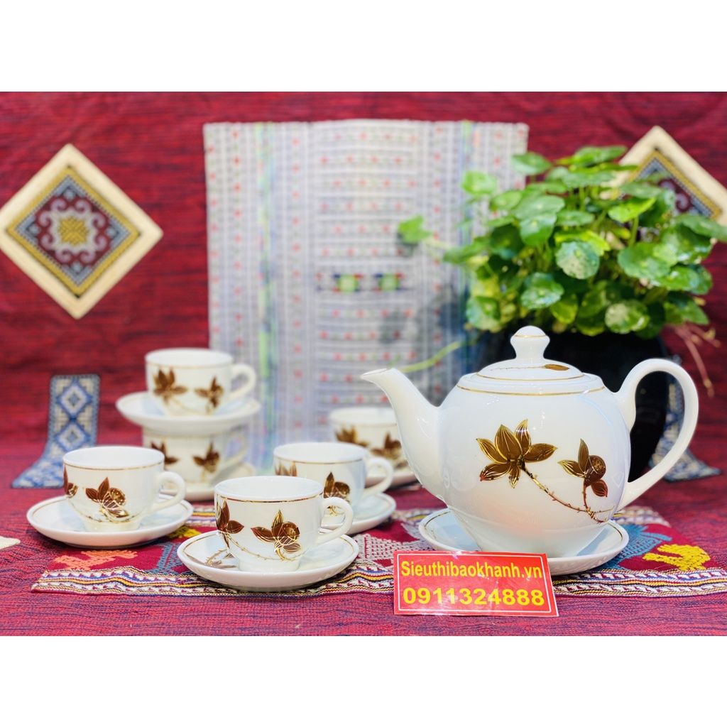 Bộ ấm trà,tách trà Đẹp chính hãng Bát Tràng-Gốm sứ Bảo Khánh