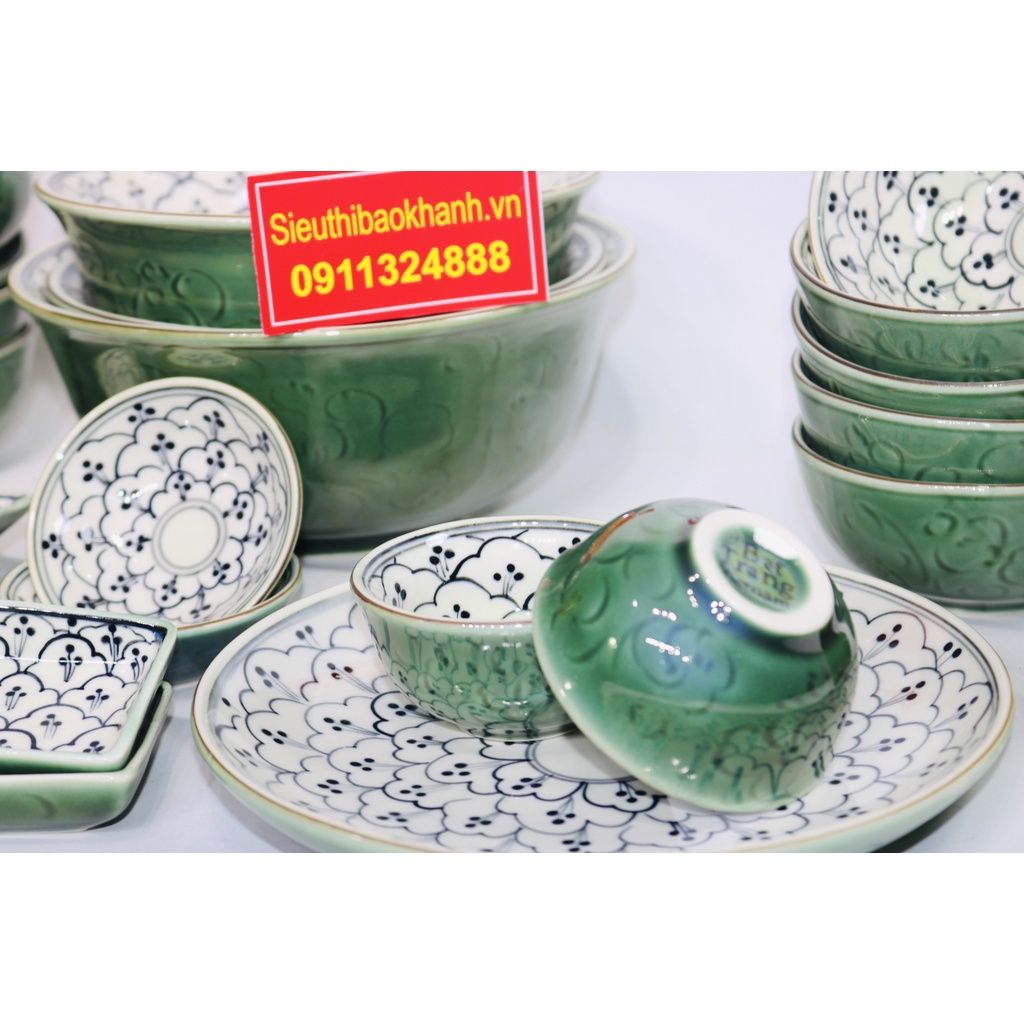 Set đồ ăn men gốm sứ Bát Tràng cao cấp họa tiết Đường Vân