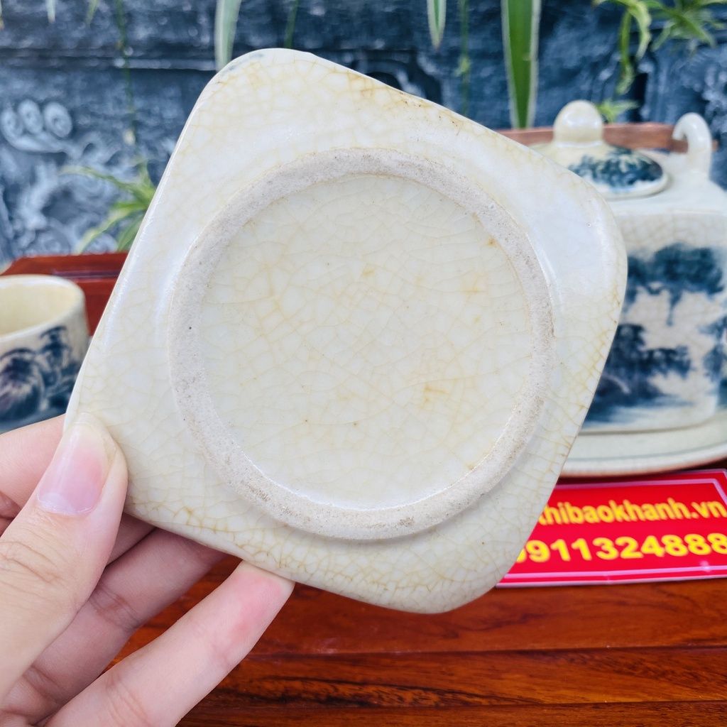 Bộ ấm chén men rạn cổ Bát Tràng, dáng vuông BKCE-000810VN-0003
