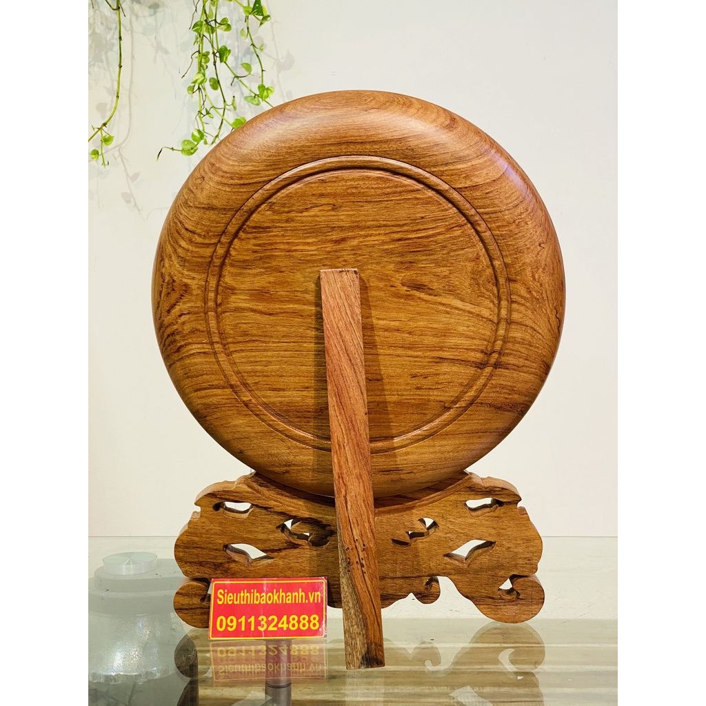 Đĩa trang trí gỗ hương trạm trổ Lí Ngư Vọng Nguyệt