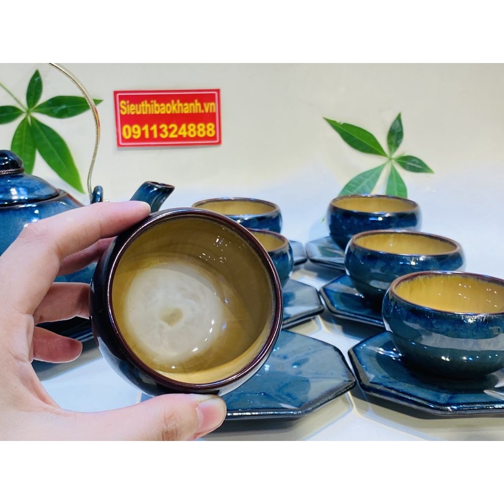 Bộ ấm chén hỏa biến men xanh xuất xứ Bát Tràng