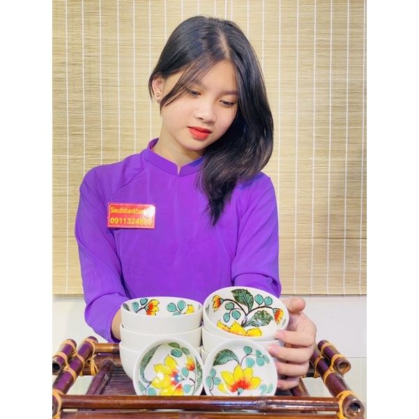 Bộ bát vẽ hoa kèm phụ kiện xuất xứ Bát Tràng