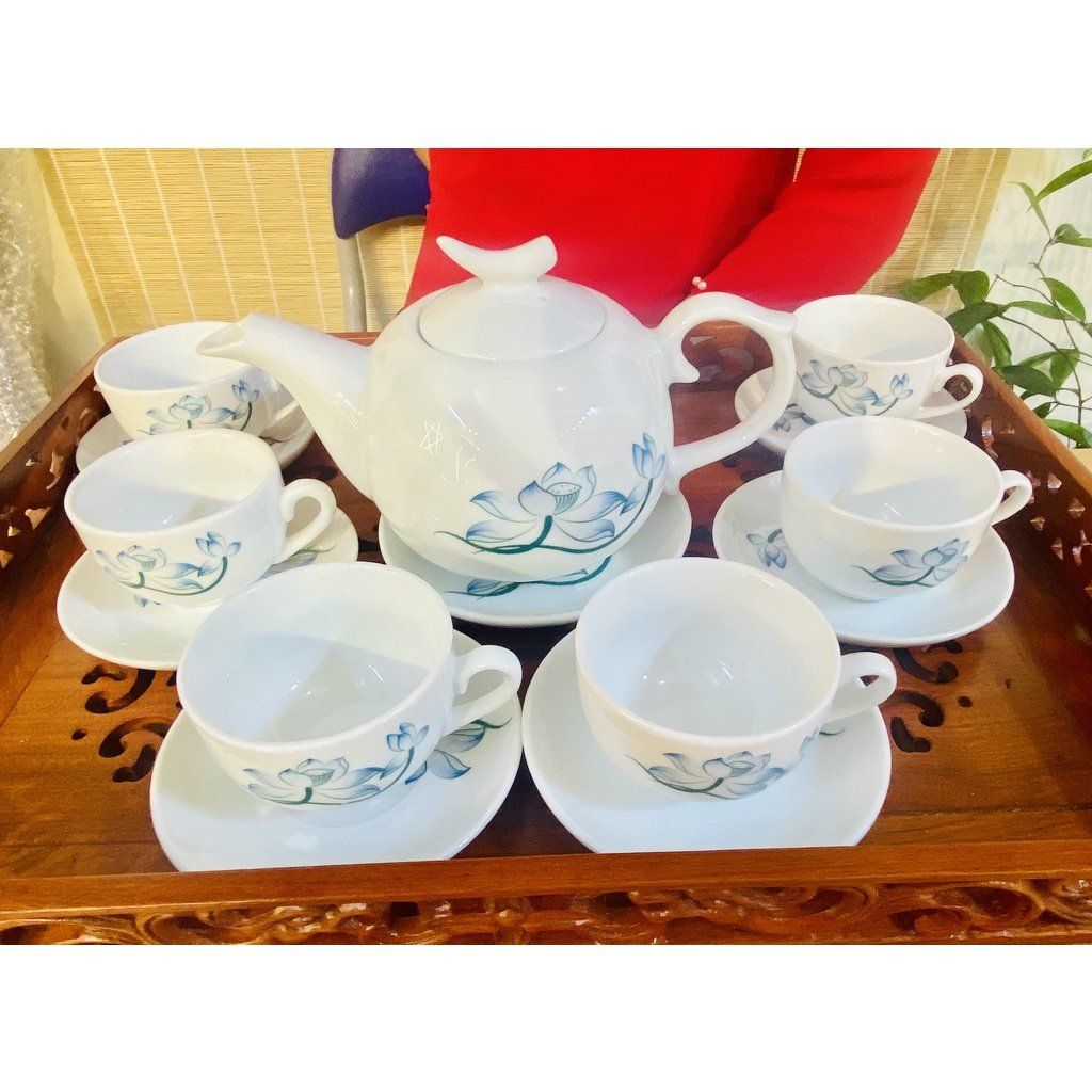 Bộ ấm chén men ngọc họa tiết hoa sen
