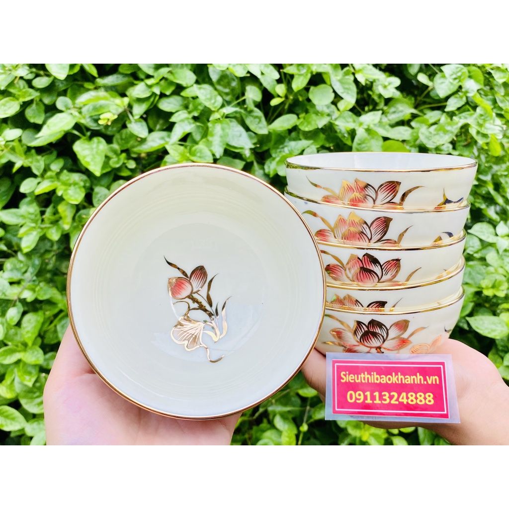 Nghệ thuật gốm sứ bộ bát ăn men kem sen hồng -Bảo Khánh