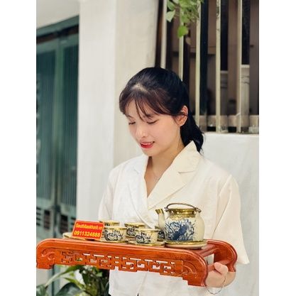 Bộ ấm chén,ấm trà men rạn bọc đồng Bát Tràng 350ml