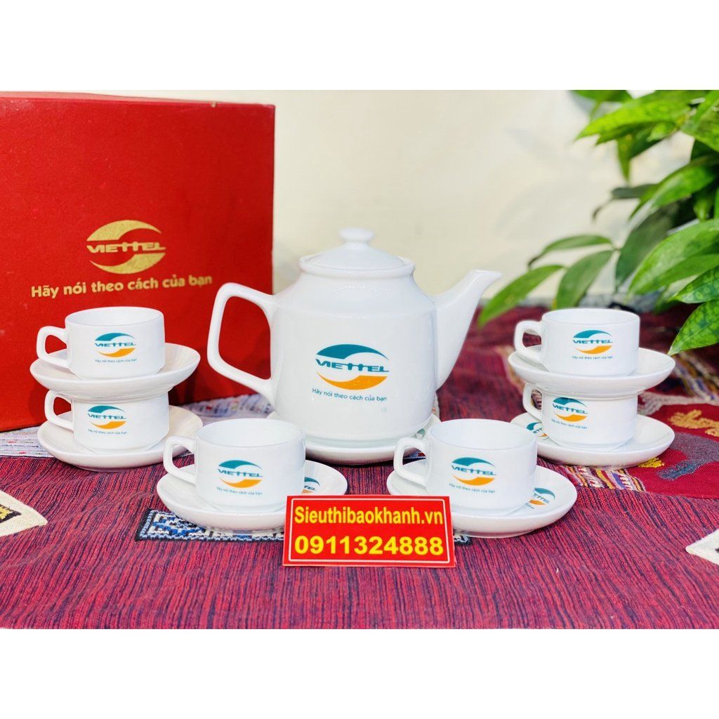 Bộ ấm chén,ấm trà men trắng Bát Tràng cao cấp chính hãng 350ml