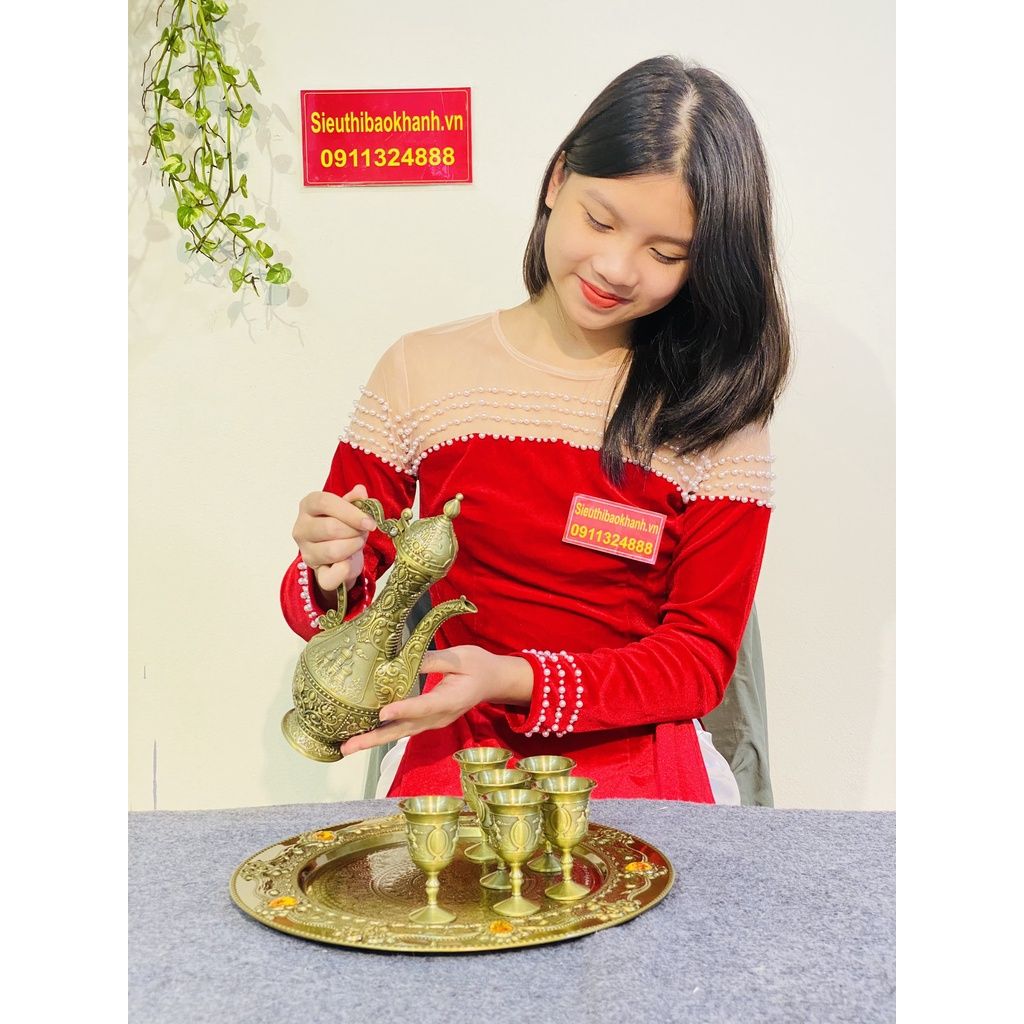 Bộ ấm chén đồng hoàng gia họa tiết cổ cao cấp