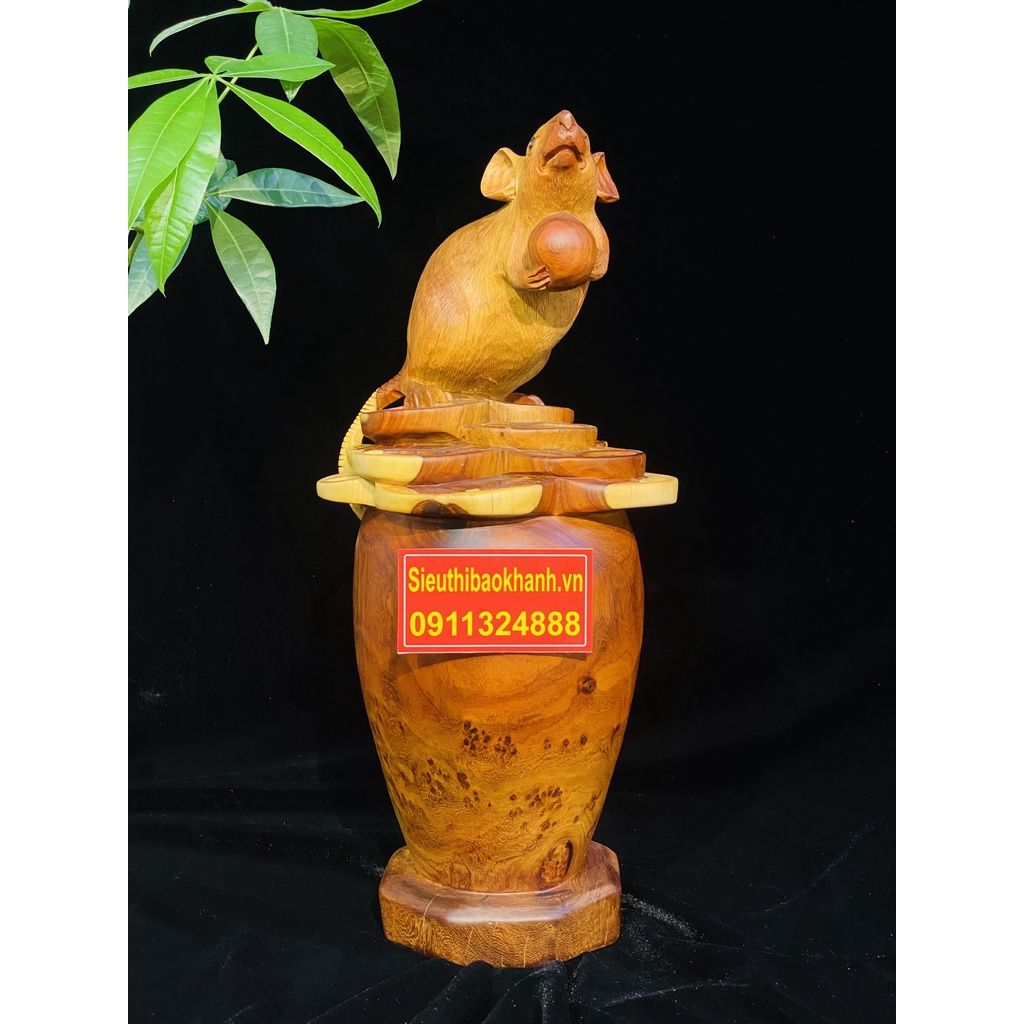 Tượng Chuột Phong Thủy Gỗ Nu Hương-Mỹ Nghệ Bảo Khánh-Tượng Giá Rẻ Tại Xưởng 40cm