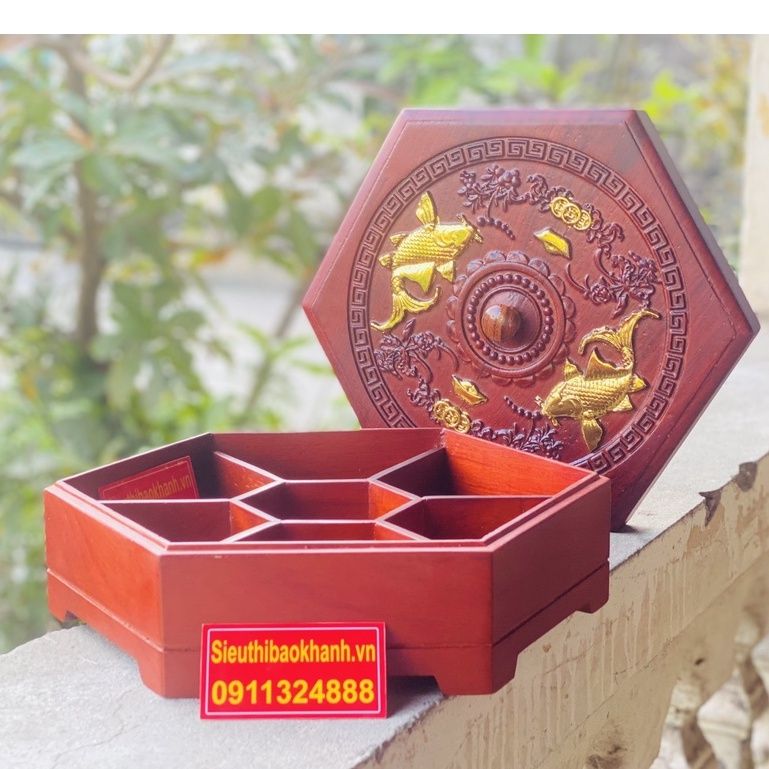  [ĐỒ DÙNG NGÀY TẾT]-Khay đựng bánh kẹo bằng gỗ hương thiết kế cao cấp 27cm-Siêu thị Bảo Khánh 