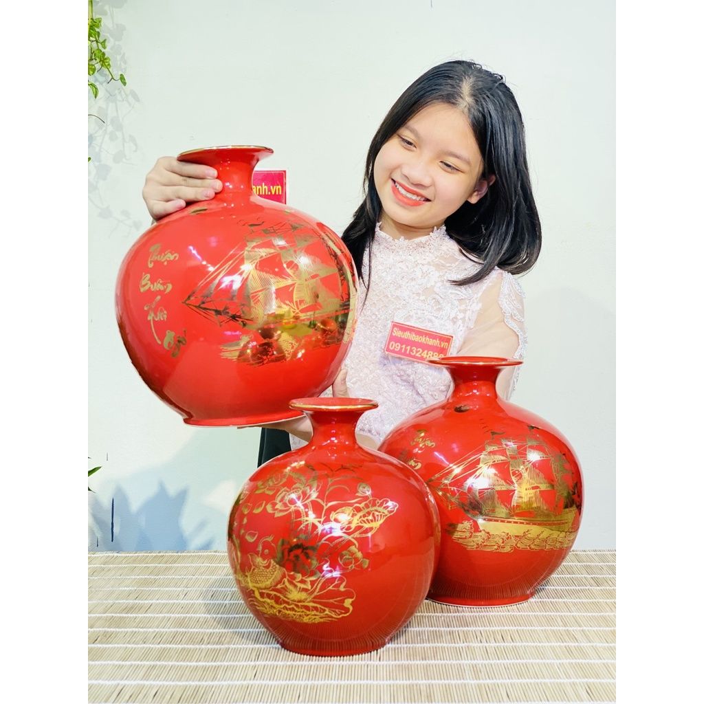 Bình hút lộc vẽ vàng cao cấp xuất xứ Bát Tràng