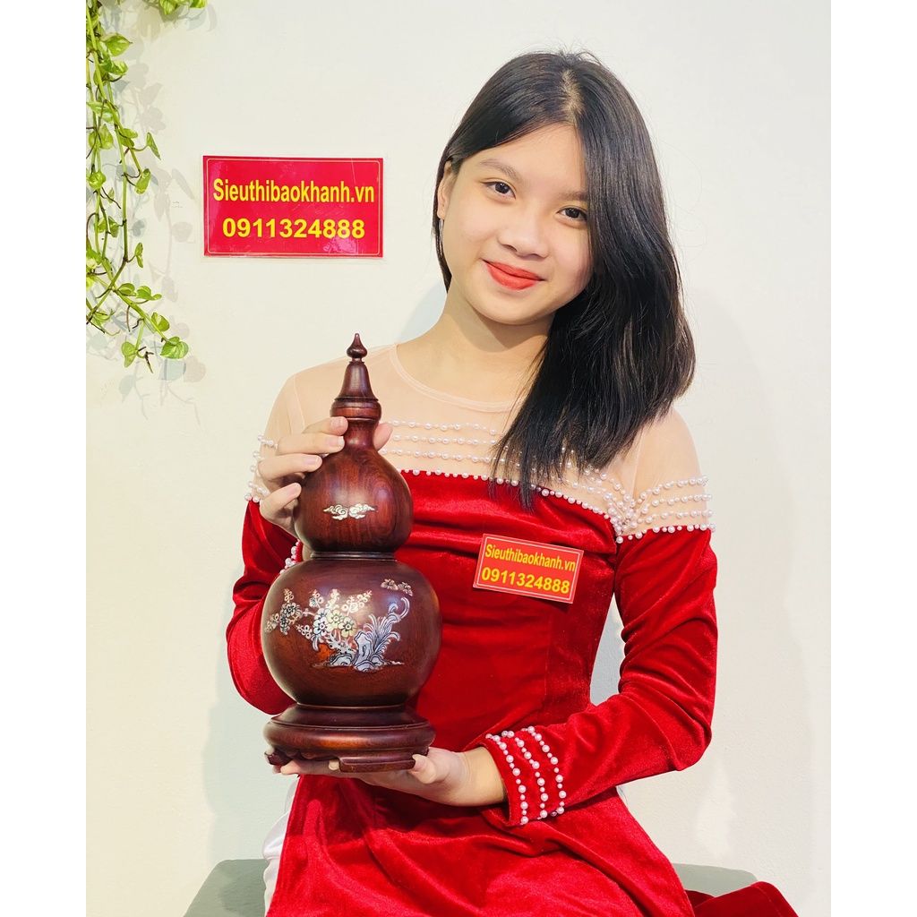 Bầu hồ lô gỗ gụ khảm xà cừ phong thuỷ - biểu tượng cho sinh khí, sức khoẻ và trường thọ