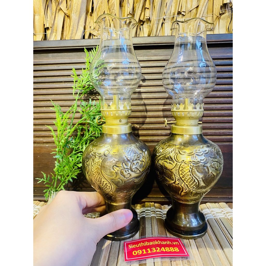 Cặp đèn thờ đồng nguyên chất