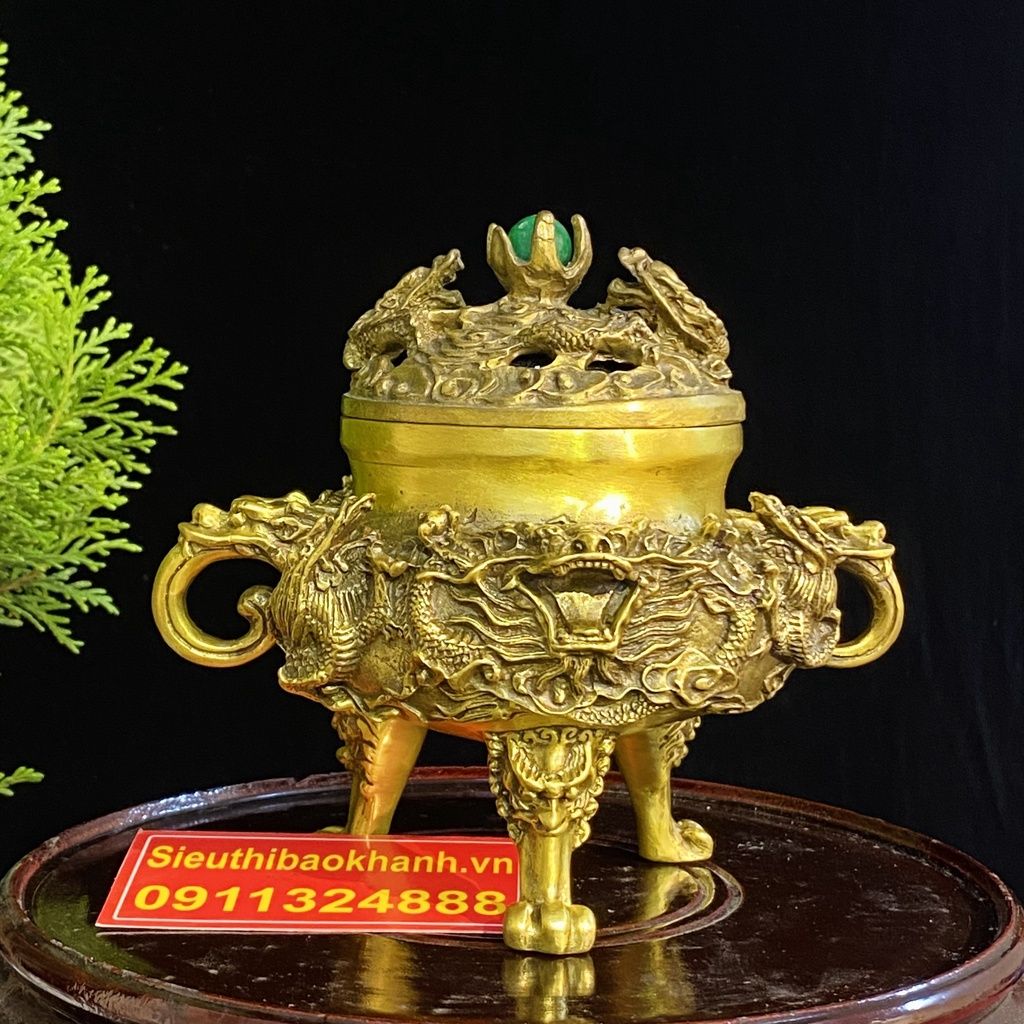 Xông trầm hương đồng quà tặng,đồ trang trí cao cấp 15cm -mỹ nghệ bảo khánh