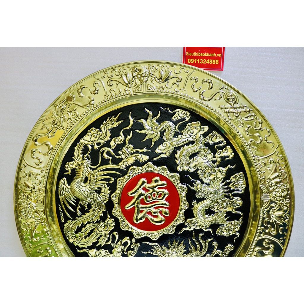 Mâm đồng thau nguyên chất trạm trổ Long Phụng 50cm