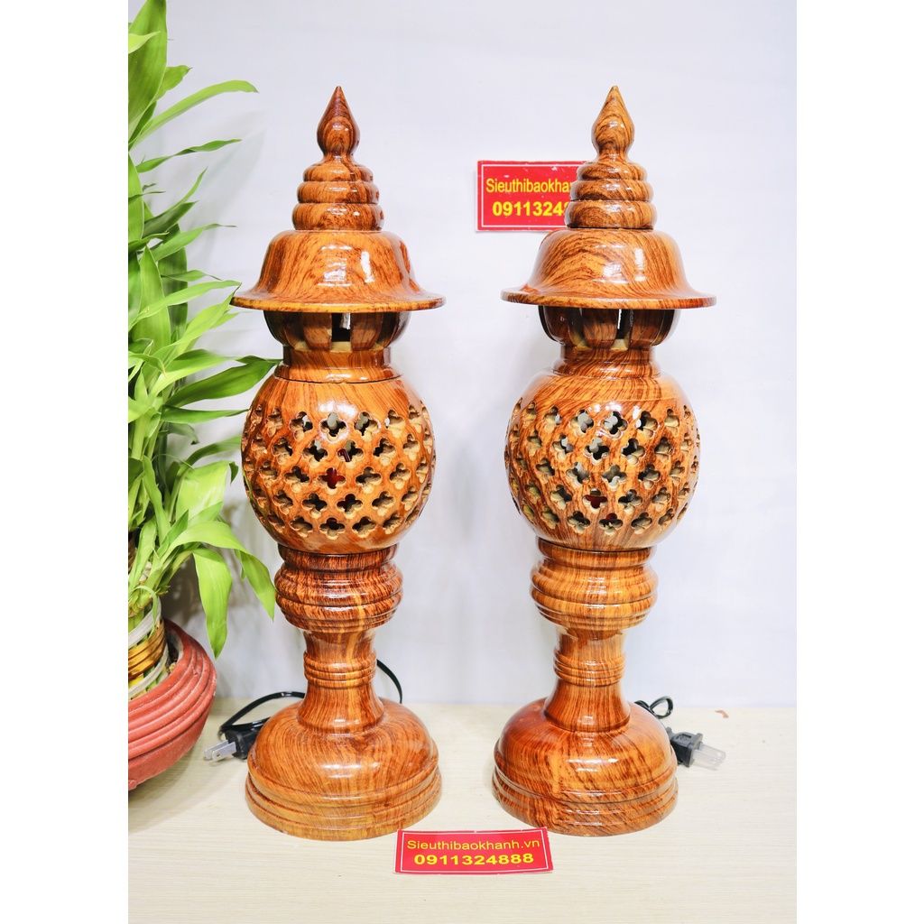Cặp đèn thờ gỗ huyết cao cấp-kích thước tùy chọn