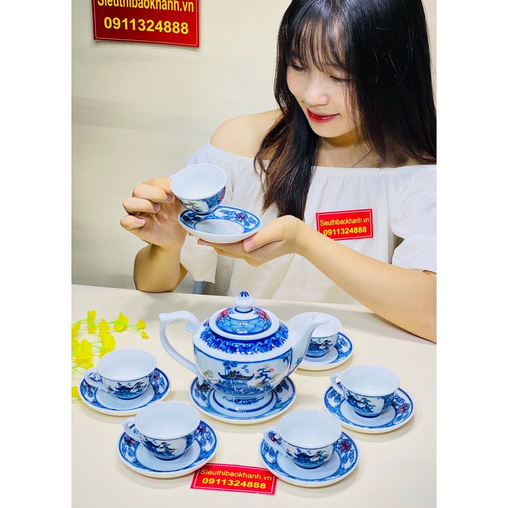 Bộ ấm chén men trắng xuất xứ Bát Tràng