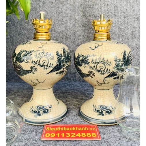 Cặp chân đèn gốm sứ hoa tiết phượng hoàng cao cấp - Siêu thị Bảo Khánh