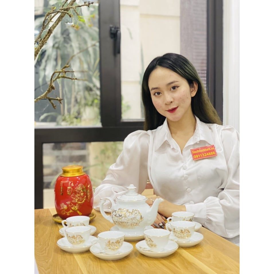 Bộ ấm chén men ngọc hoa sen