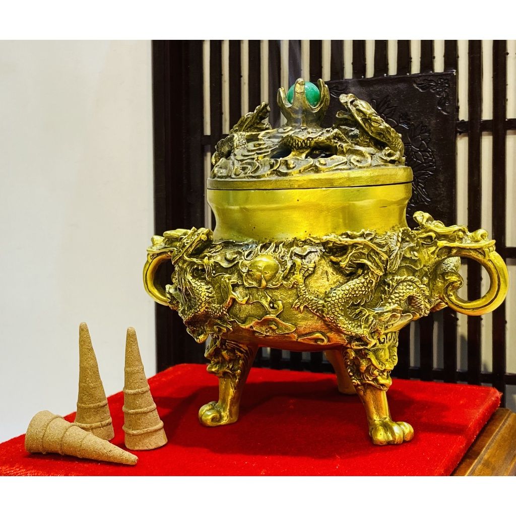 Xông trầm hương đồng quà tặng,đồ trang trí cao cấp 15cm -mỹ nghệ bảo khánh