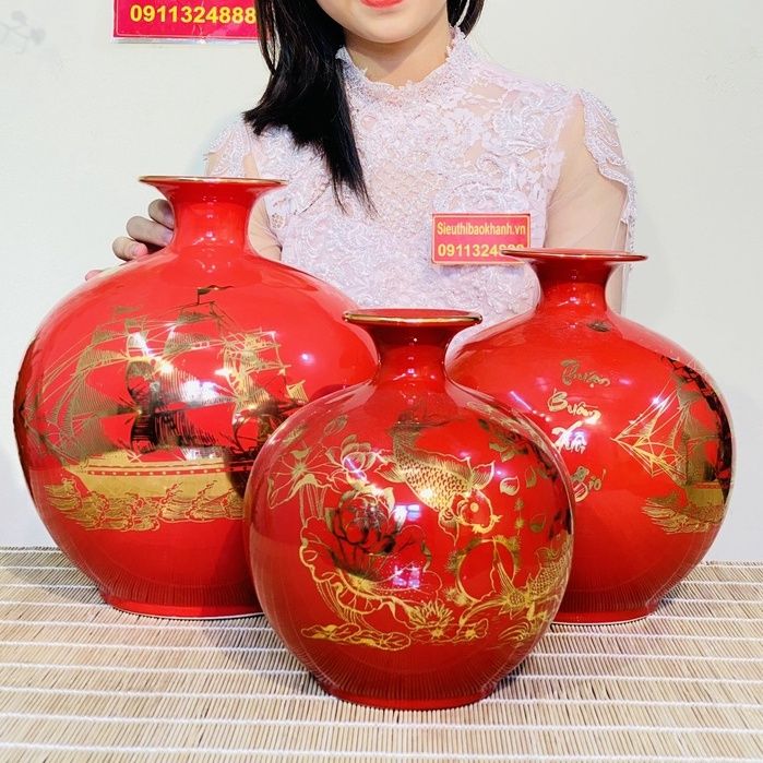 Bình hút lộc vẽ vàng cao cấp xuất xứ Bát Tràng