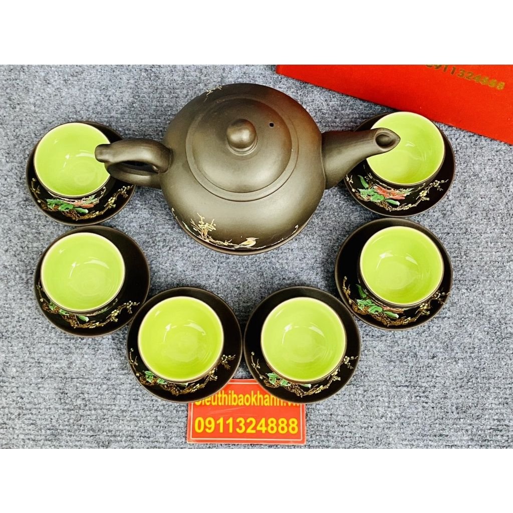 Bộ Ấm Chén,Bộ Ấm Trà Tử Sa Lòng Xanh Bát Tràng 350ml