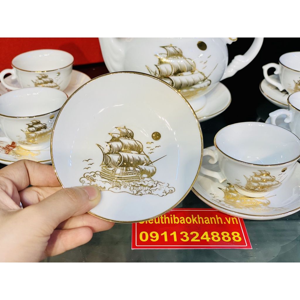 Bộ ấm chén,ấm trà Bát Tràng họa tiết Thuận Buồm Xuôi Gió 350ml