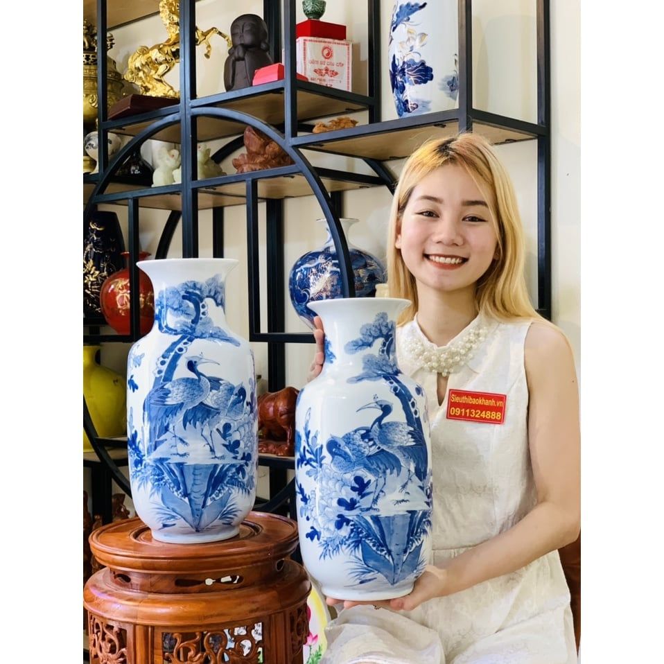 Bình hoa để bàn,trang trí chất liệu gốm Bát Tràng chính hãng 40cm
