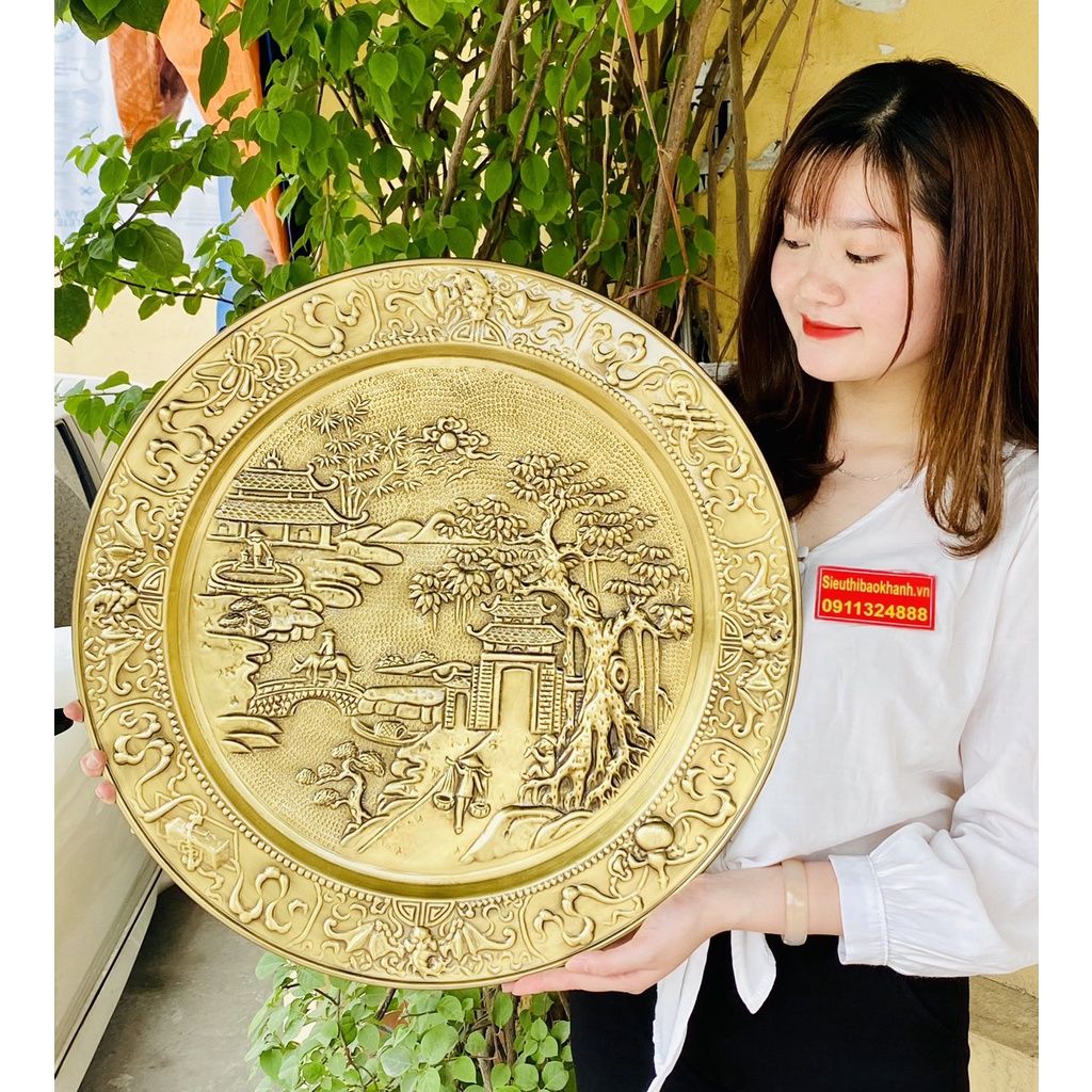 Mâm Đồng phong thủy cao cấp họa tiết Sơn Thủy 50cm-Bảo Khánh