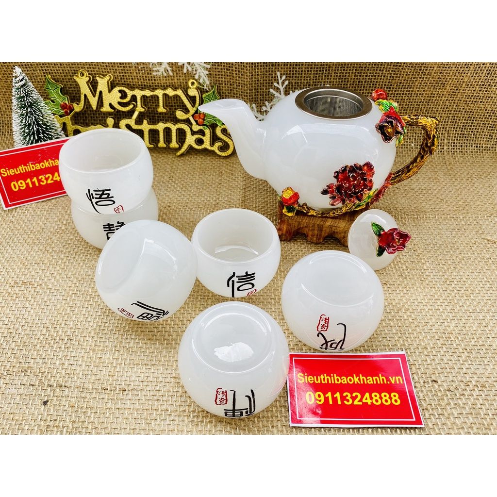 Bộ ấm trà đá ngọc nguyên khối Pakistan cao cấp-mỹ nghệ bảo khánh 350ml