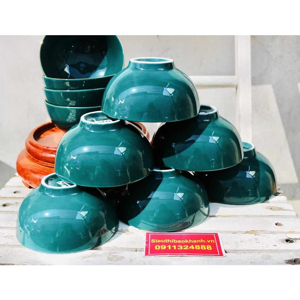 Bộ bát ăn men xanh ngọc xuất xứ Bát Tràng 10 chiếc