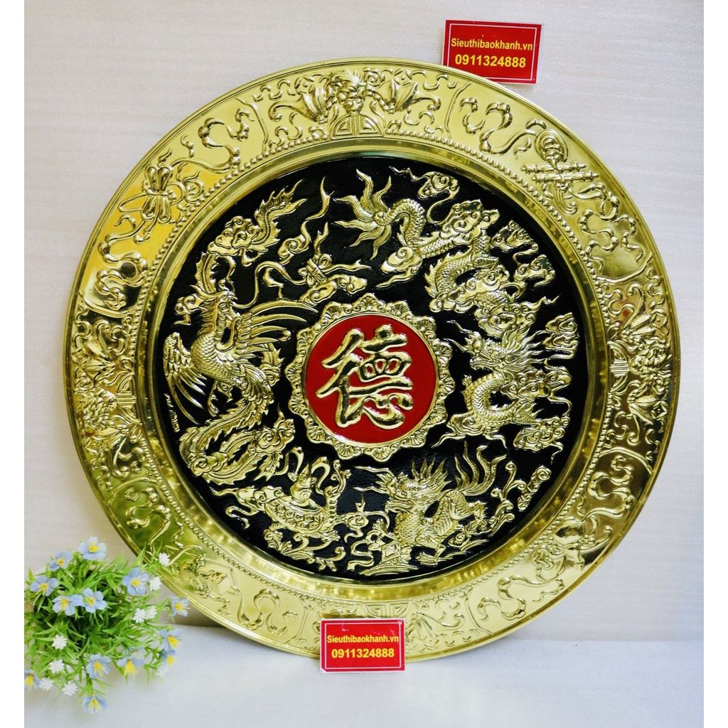 Mâm đồng thau nguyên chất trạm trổ Long Phụng 50cm