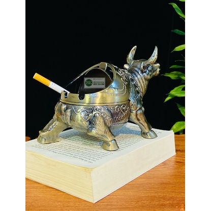 Gạt tàn đồng họa tiết cổ trạm trổ trâu loại 15cm - Bảo Khánh