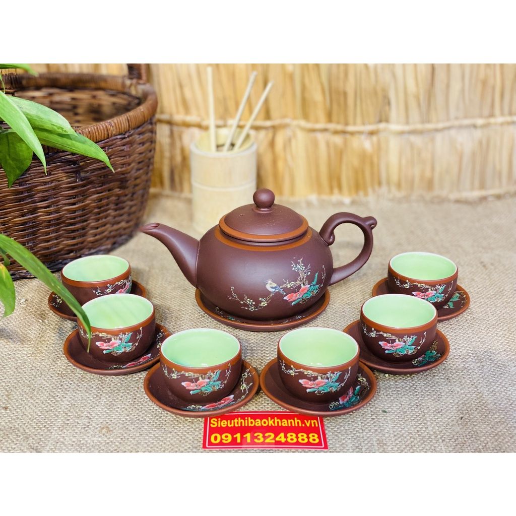 Bộ Ấm Chén,Bộ Ấm Trà Tử Sa Lòng Xanh Bát Tràng 350ml-Gốm sứ Bảo Khánh