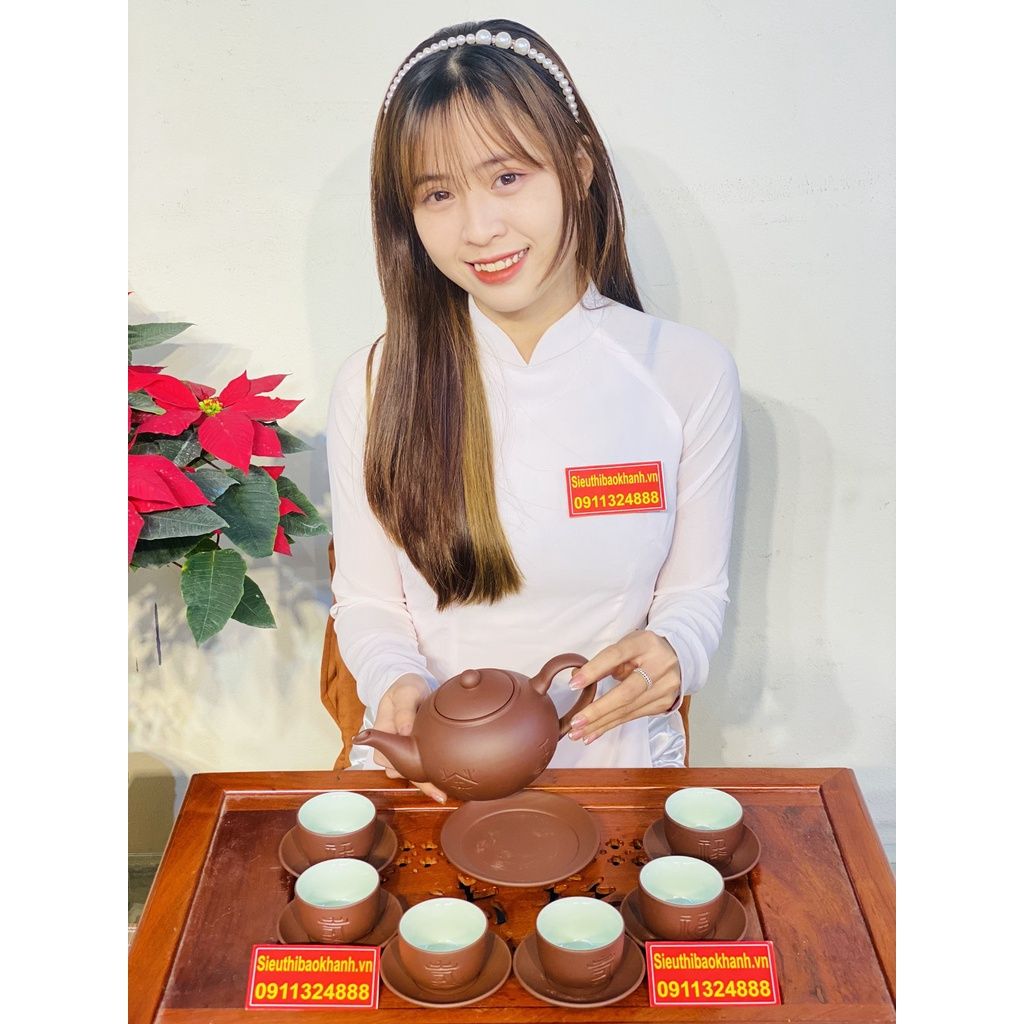 Bộ ấm chén tử sa lòng xanh họa tiết trơn xuất xứ Bát Tràng-Bảo Khánh Việt Nam 250ml