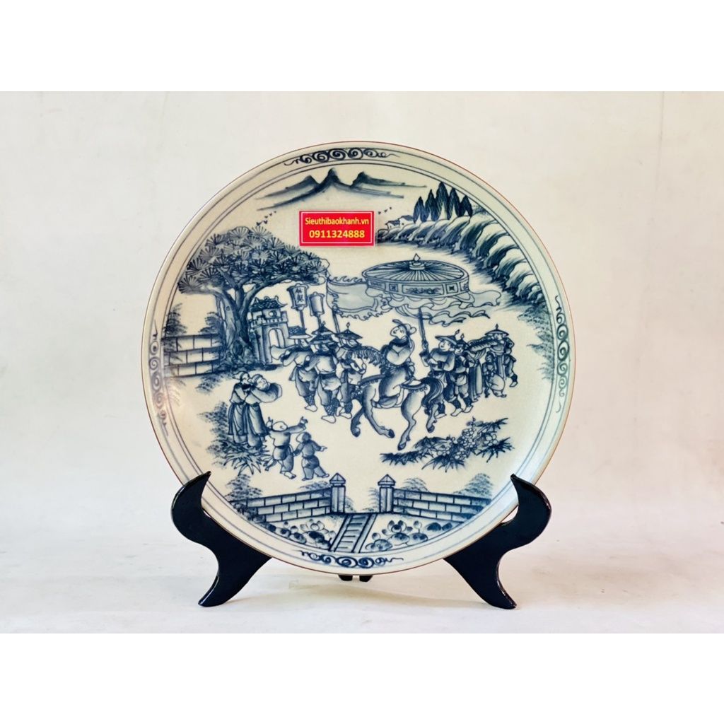 Đĩa Cảnh Men Rạn Bát Tràng Họa Tiết Vinh Quy Bái Tổ 35cm