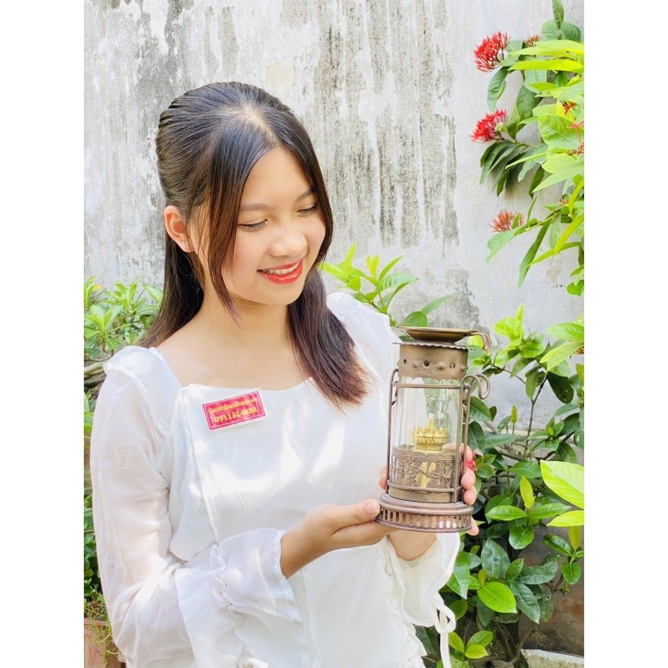 Đèn dầu trang trí thờ cúng bằng đồng (cao 20cm)