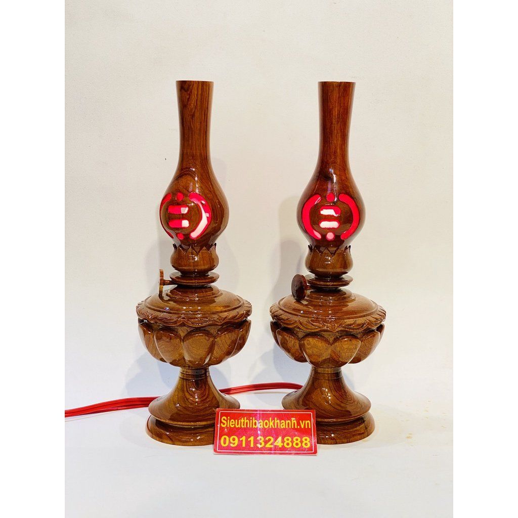 Cặp đèn thờ gỗ hương sơn PU cao cấp ( loại 32cm )