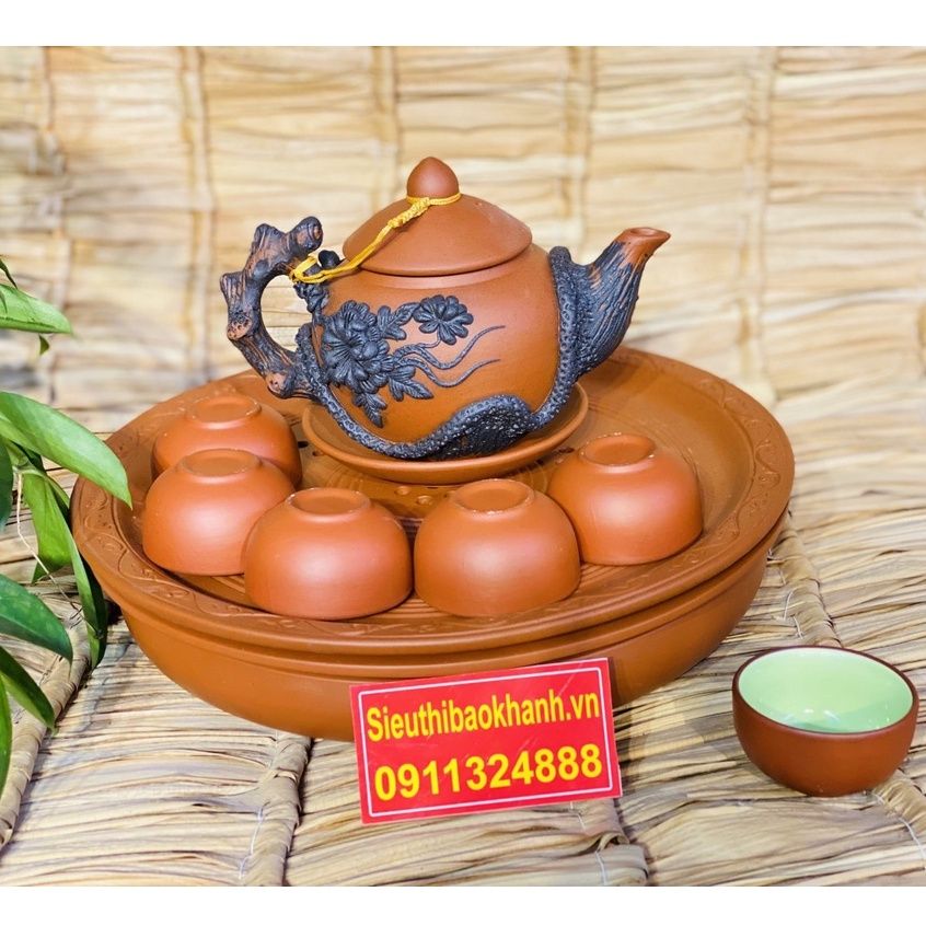Bộ ấm chén Tử Sa Bát Tràng đắp nổi cao cấp 350ml