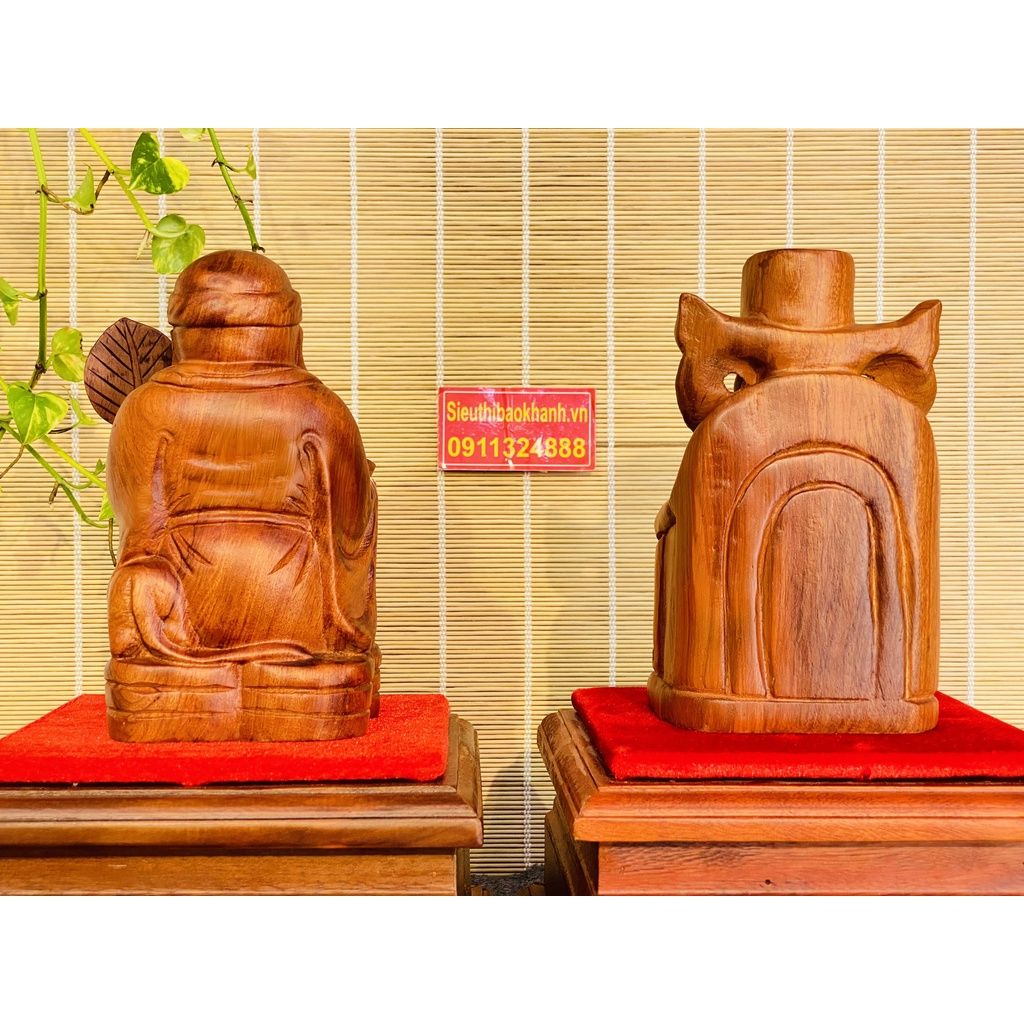 Cặp tượng Thần Tài -Thổ Địa chế tác từ gỗ hương (cao 20cm)