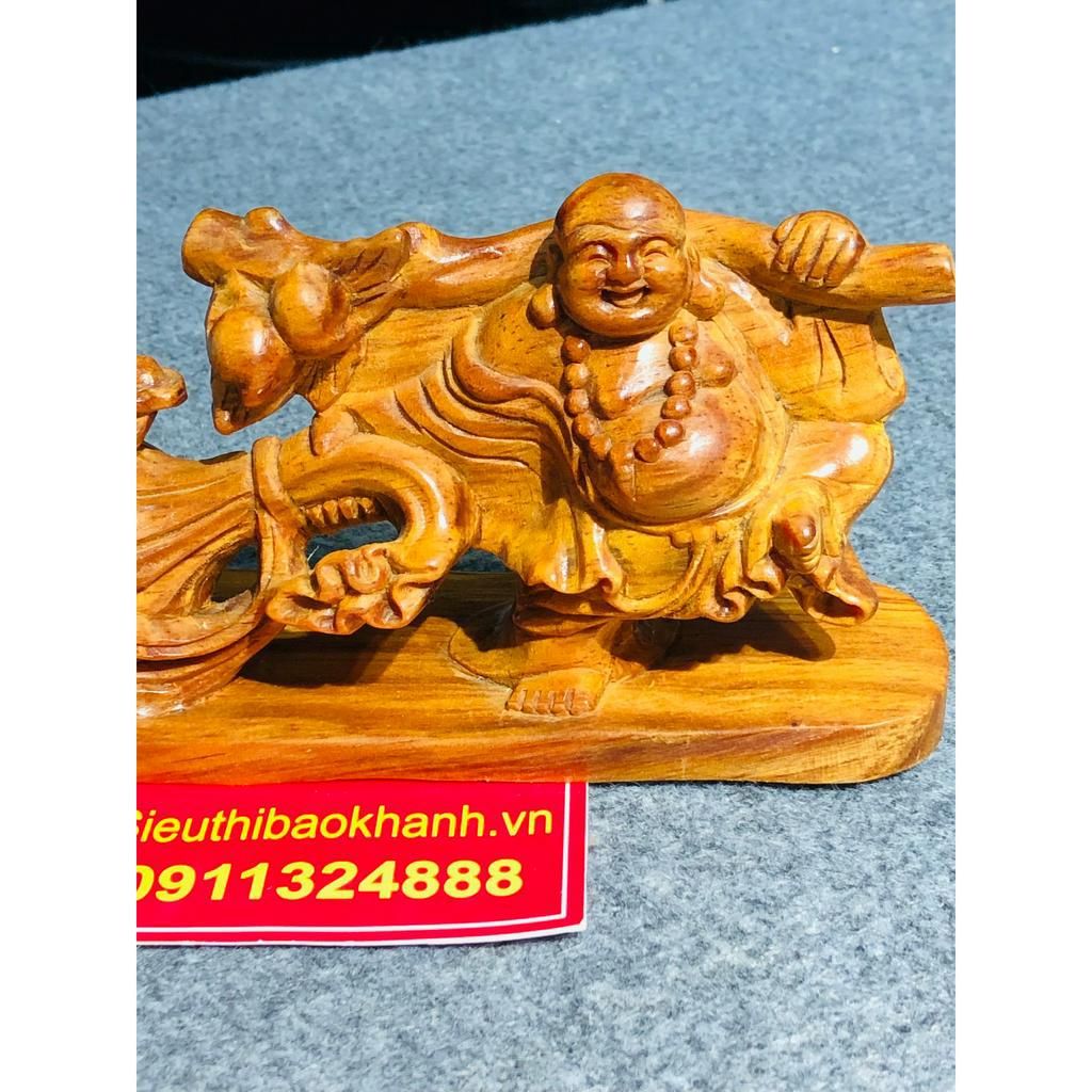Tượng Di Lặc kéo bao tiền chế tác từ gỗ Huyết vân tự nhiên
