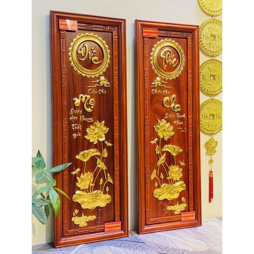 Tranh Mỹ Nghệ Gỗ Hương Phúc Đức Mẫu Tử Dát Vàng 107cm-Mỹ Nghệ Bảo Khánh