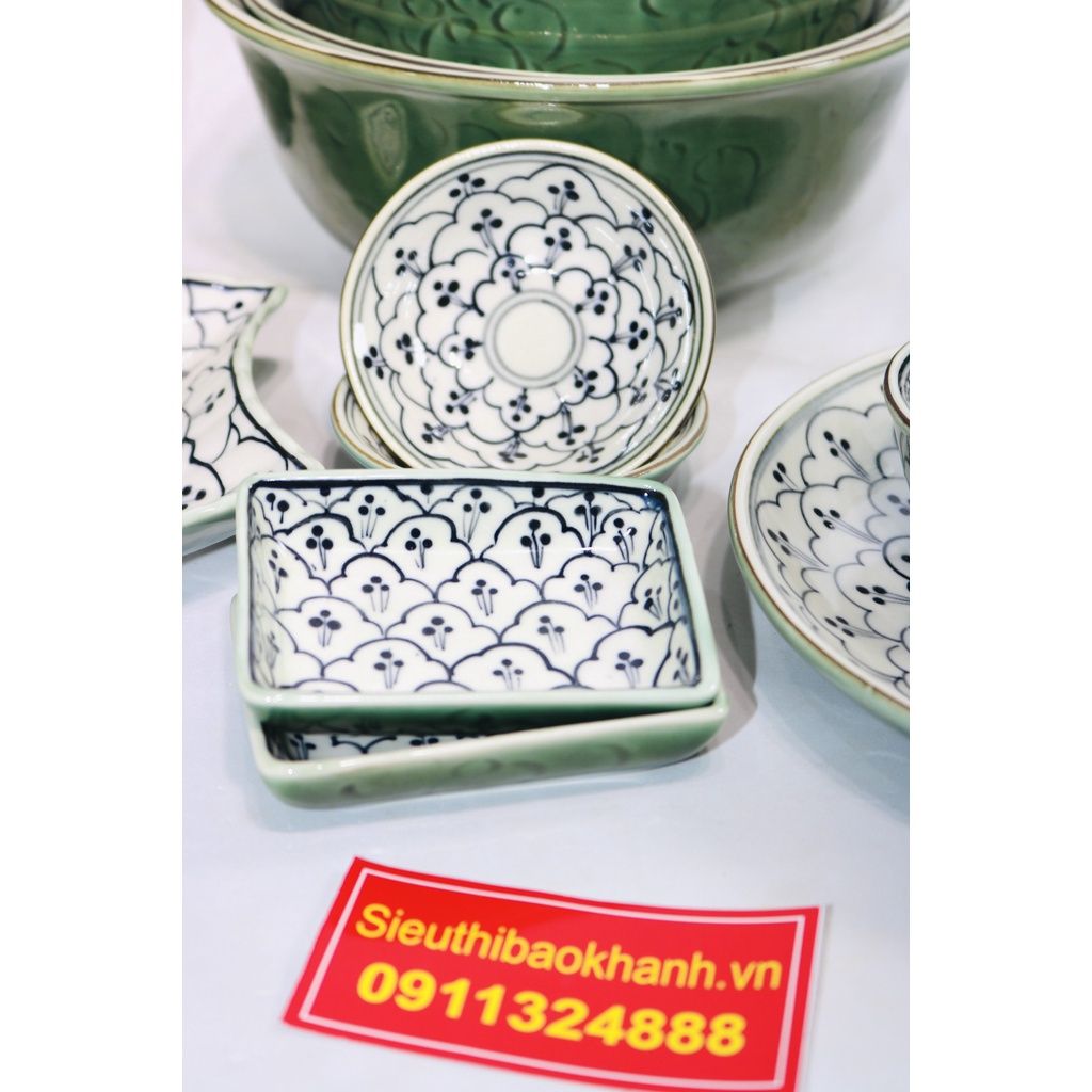 Set đồ ăn men gốm sứ Bát Tràng cao cấp họa tiết Đường Vân