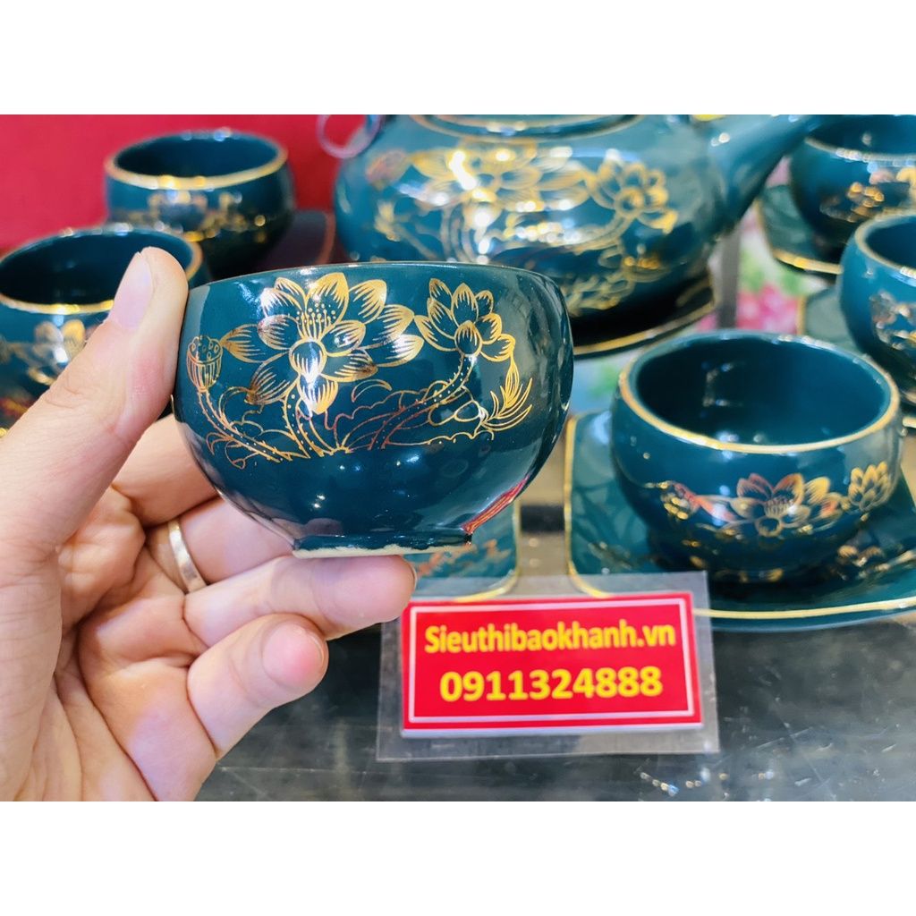 Bộ Ấm Chén,Ấm Trà Đẹp Men Xanh Chính Hãng Bát Tràng 350ml