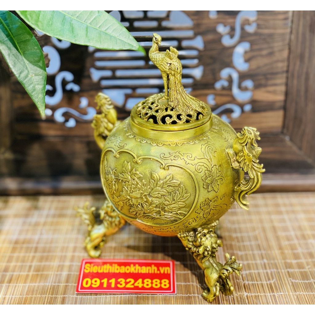 Xông trầm hương đồng quà tặng,đồ trang trí cao cấp -mỹ nghệ bảo khánh 18cm