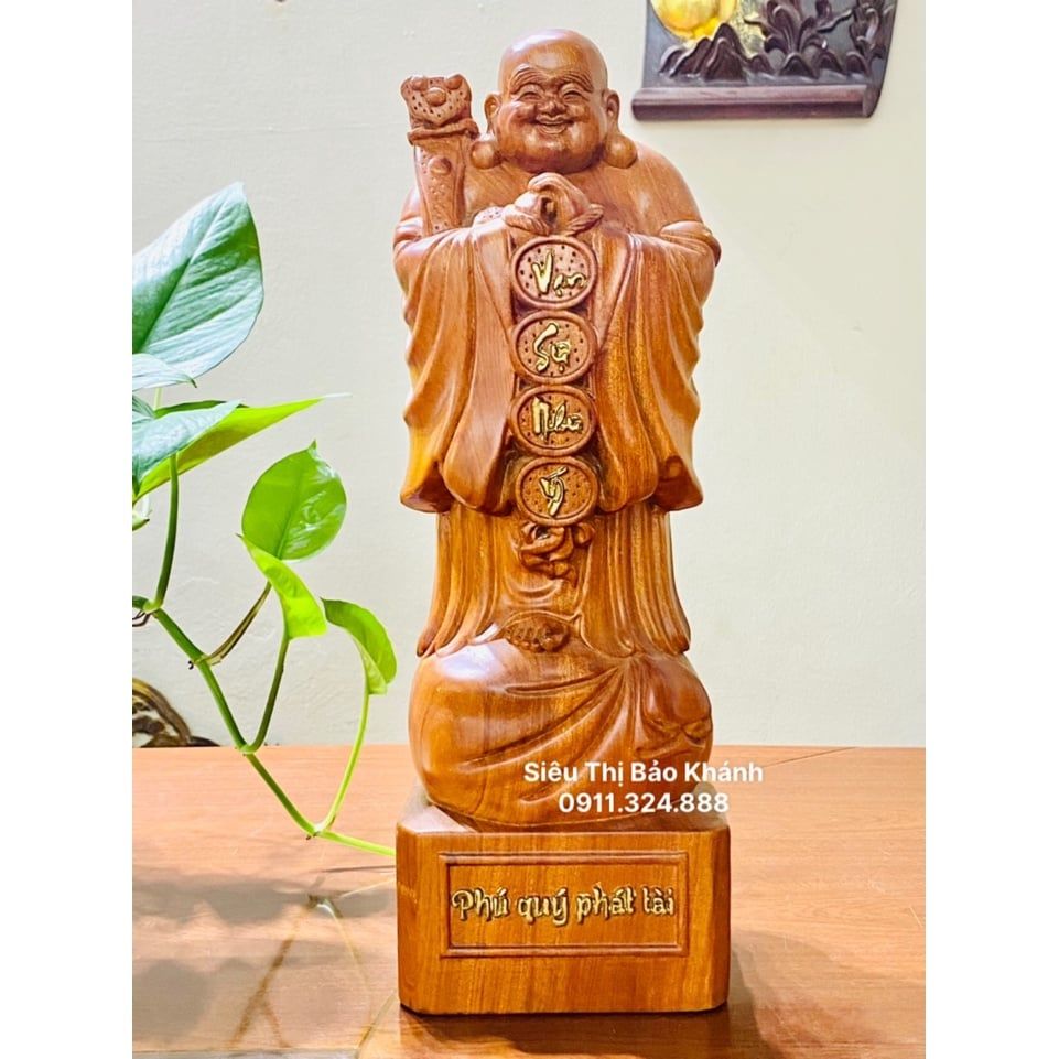 Di Lặc chúc phúc Đế Phú Quý Phát Tài gỗ hương